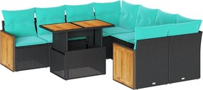 vidaXL 9 részes fekete polyrattan akácfa kerti ülőgarnitúra párnákkal