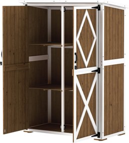 Outsunny Kerti Szekrény 0.55 m² 2 Polc, 2 Zárható Ajtó, Állítható Talpak, Fenyőfából Készült Szerszámtároló Bitumen Tetővel, 116.5x57x159/167 cm, Barn