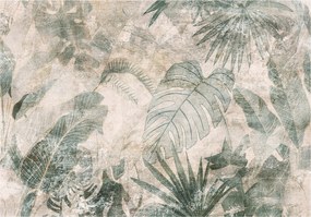 Vinil Fotótapéta Flizelin Dzsungel Levelek Beton Loft Bézs 254x184