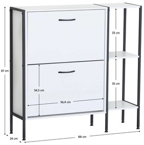 SOVIO cipőtartó, 2 polcos, fehér