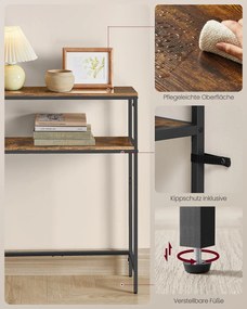 VASAGLE Konzolasztal, Keskeny Kanapé Asztal 2 Polccal, 20 x 80 x 80 cm, Vintage Barna