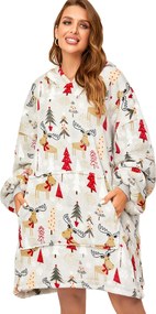 YULE HUG világosszürke báránybunda hatású kapucnis, ujjas pléd