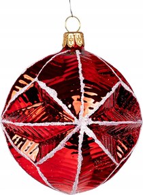 Retro piros üveg lámpaernyő karácsonyi gömb, kézzel díszített, 9 cm.