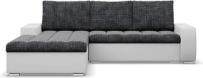 Toronto sarokkanapé, 2 ágyneműtartóval, fonott + műbőr, baloldali, sötétszürke - fehér