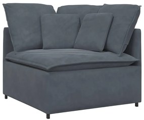 sötétszürke bársony moduláris kanapé párnákkal