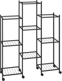 vidaXL fekete vas virágtartó állvány kerekekkel 83 x 25 x 103,5 cm