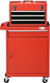 DURHAND 2 az 1-ben Szerszámtartó Kocsi Eltávolítható Szerszámosládával, Zárral ellátott Szekrény és 4 Fémborítású Fiók, Piros | Aosom