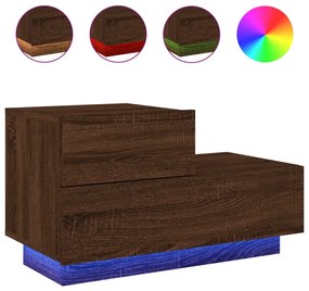 Barna tölgyszínű éjjeliszekrény LED-világítással 70x36x40,5 cm