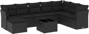 vidaXL 9 részes fekete polyrattan kerti ülőgarnitúra párnákkal