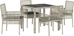 vidaXL Kert étkező szett 5 pcs Világosszürke polirattan