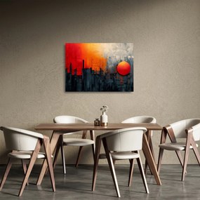 Üveg kép - Absztrakt festmény a városról (70x50 cm)