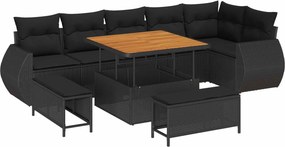 vidaXL Kerti Kanapé Szett párnával tárolóval 9 pcs Fekete Poly Rattan