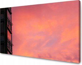 Vászonkép Rózsaszín égbolt Naplemente épület 70x50