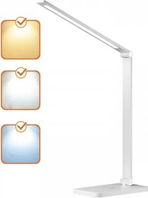 NOBLITE Q LED dimmelhető asztali lámpa vezeték nélküli töltővel, 7W/230V, 3000/4000/6500K, fehér