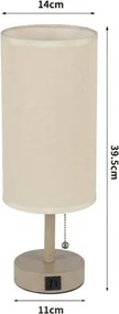 Brilagi - Asztali lámpa USB-porttal TABLON 1xE27/25W/230V bézs/krémszínű