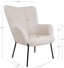 Glasgow fotel, mesterséges báránybőr, fehér fekete lábakkal