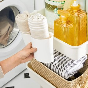 3 szintes kerekeken guruló tároló polc, fogantyúval, fehér színben