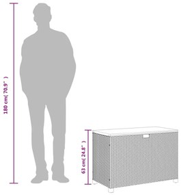 szürke polyrattan és akácfa kerti tárolóláda 110 x 55 x 63 cm