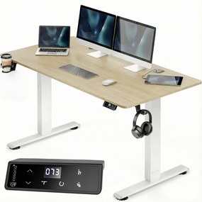 Deuba Magasságban állítható asztal 140 x 60 x 117 cm - bézs