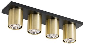 Modern mennyezeti spotlámpa fekete, arany 4 lámpával - Tubo