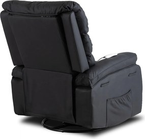 Masszírozós, hintafunkciós dönthető fotel fekete színben, műbőr kárpittal BRUCE