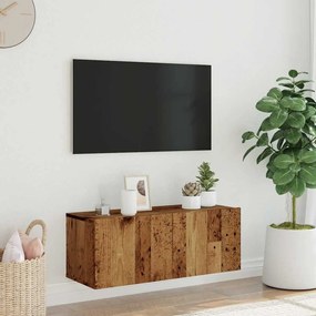 antik fa színű szerelt fa fali TV-szekrény 80 x 30 x 30 cm