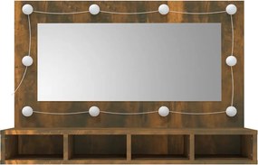 Füstös tölgy színű tükrös szekrény LED-ekkel 90 x 31,5 x 62 cm