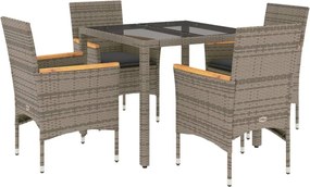 vidaXL 5 részes szürke polyrattan/üveg kerti étkezőgarnitúra párnával
