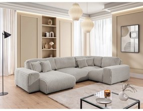 Világosszürke kordbársony sarokkanapé (jobb oldali-U alakú) Justin – Ropez