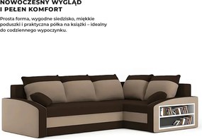 Grande sarokkanapé polcokkal , polc a jobb karfaban, jobboldali, szövet anyag, bonell töltet, barna