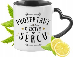 Fekete bögre szív alakú füllel tervezőnek ajándékba