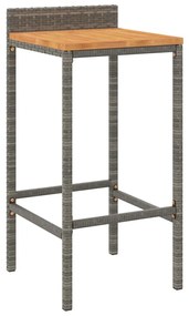 7 részes szürke polyrattan és tömör akácfa kerti bárszett