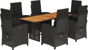 vidaXL 7 részes fekete polyrattan kerti étkezőgarnitúra párnával