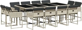 vidaXL 13 részes szürke polyrattan kerti étkezőgarnitúra párnákkal