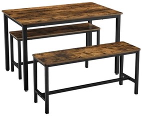 TREVOR bárszett: bárasztal és 2 db pad, barna/fekete