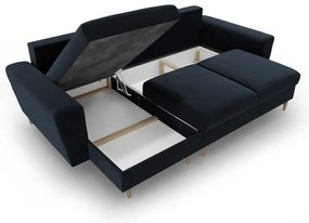 Sötétkék bársony kinyitható tárolóhelyes sarokkanapé Kyoto – Cosmopolitan Design