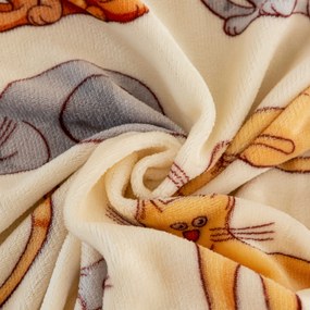 Mikroplüss ágyneműhuzat készlet COLORED CATS krém színű + mikroplüss lepedő SOFT 90x200 cm fehér, egyszemélyes