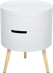 HOMCOM Modern Nappali Oldal Asztal Éjjeliszekrény Levehető Felsőrésszel 2 Tároló Hellyel és Fa Lábbal Hálószobai Kanapé Sarokhoz Ø38x48.3 cm | Aosom
