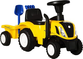 HOMCOM Sit-on Digger NEW HOLLAND Fűrészgép Kormánykerékkel és Fénnyel Gyermek Fűrészgép Ülőhelyzettel, 25kg-ig Terhelhető, 1-3 Éves Gyermekeknek, Sárg