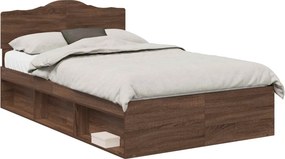 vidaXL Ágykeret fejtámlával Barna Tölgy 120 x 200 cm Tömör fenyőfa