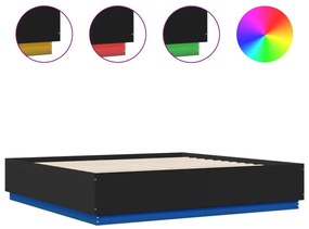 fekete szerelt fa ágykeret LED-világítással 200 x 200 cm