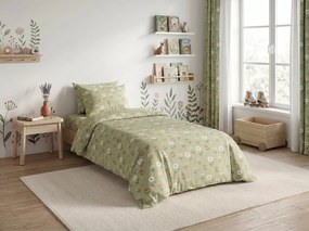 Pamut lepedő gyerekágyba FLORAL NEST zöld 110x160 cm