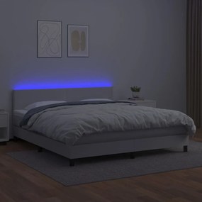 fehér műbőr rugós ágy matraccal és LED-del 160x200 cm