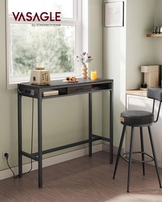 Bárasztal, magas konzolasztal töltőállomással és szövet fiókkal, barna