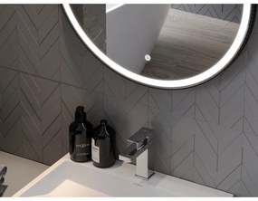 Mexen Reni, LED fürdoszobai tükör háttérvilágítással 90x90 cm, 6000K, fekete keret, páramentes, 9812-090-090-611-70