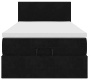 fekete bársony ottomán ágy matraccal &amp; LED-ek 80x200cm