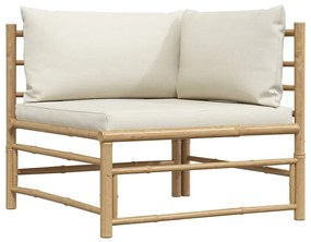 vidaXL bambusz kerti sarokkanapé krémfehér párnákkal