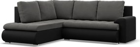 Tokio sarokkanapé, L alakú háttámlával, 2 ágyneműtartóval, bársony + műbőr, baloldali, szürke - fekete