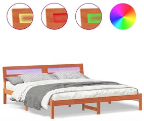 Ágykeret LED -es lámpákkal Barna 200 x 200 cm Tömör fa