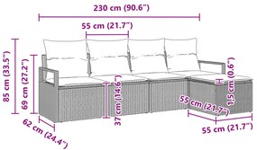 5 Részes Kert Bútor Szett Párnákkal Bézs Poli Rattan